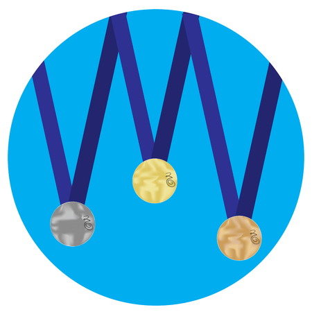 Set of medals gold silver bronze icon. Trophy and gold medal,  award medallion and medal, icon set medal award victory. Vector flat design illustrationのイラスト素材