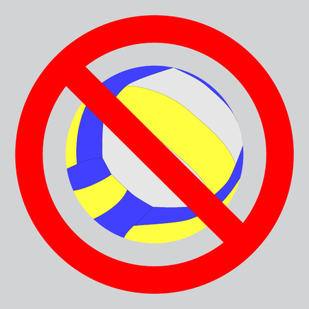 Prohibition to play with the ball volleyball. Icon game prohibition and sign ball volleyball no. Vector flat design illustrationのイラスト素材