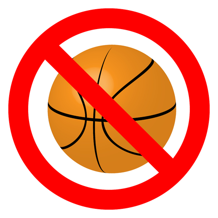 Prohibition to play with the ball basketball. Ban play sport basketball, game activity stop. Vector illustrationのイラスト素材