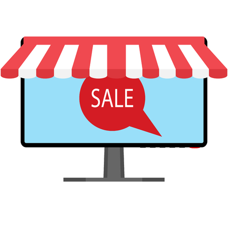 Sale tag online store. Web sale commerce, and internet e-commerce with awning. Vector illustrationのイラスト素材