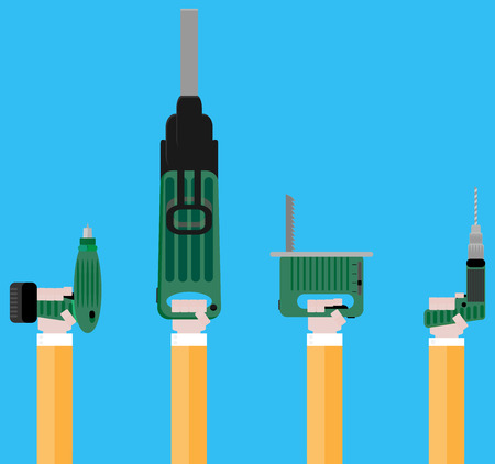 Power tools in your hand vector. Hand tools and power drill, power tools isolated and electrical tools illustrationのイラスト素材