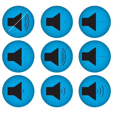 Controls sound set flat round. Sound icon and volume button. Vector illustrationのイラスト素材