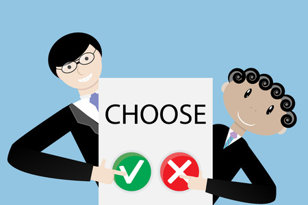 Make a choice concept. Positive choose or negative choose, democracy right, vector illustrationのイラスト素材