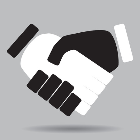 Handshake isolated white and black. Hand and handshake icon, shaking hands and business handshake, vector business partnership and illustration symbol meetingのイラスト素材