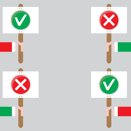 Right of choice banner template concept. Choice right and wrong, right decision and decision making, vector illustrationのイラスト素材