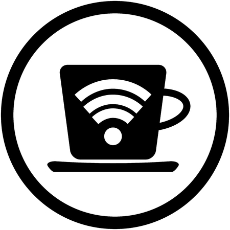 Cup of coffee with symbol wifi. Wireless and free wifi, internet wifi symbol, vector wifi zone connect, illustration wifi signalのイラスト素材