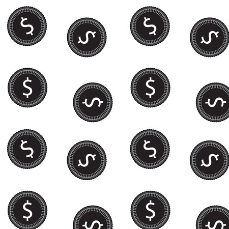 Dollar coin pattern black white. Financial dollar background and finance investment vector illustrationのイラスト素材