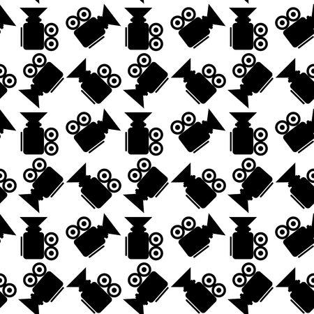 Seamless pattern video camera. Monochrome background media, cinematography vector illustrationのイラスト素材