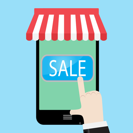 Make purchases with your phone. Online buy and mobile smart touchscreen. Vector illustrationのイラスト素材