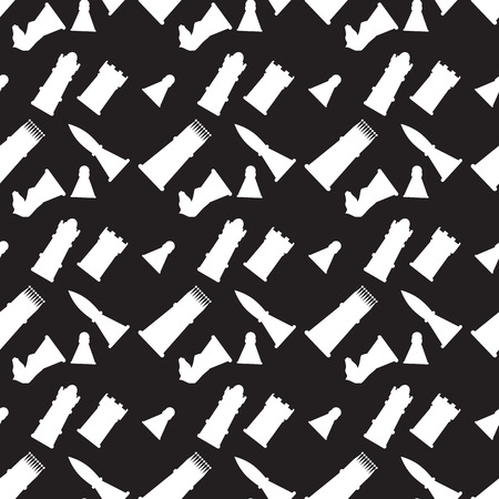 Seamless monochrome pattern with chess figures. Game strategy and silhouette chessmen. Vector illustrationのイラスト素材