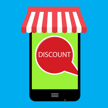 Discount online. Buy with use smartphone. Sale and shopping, promotion and save money, vector illustrationのイラスト素材