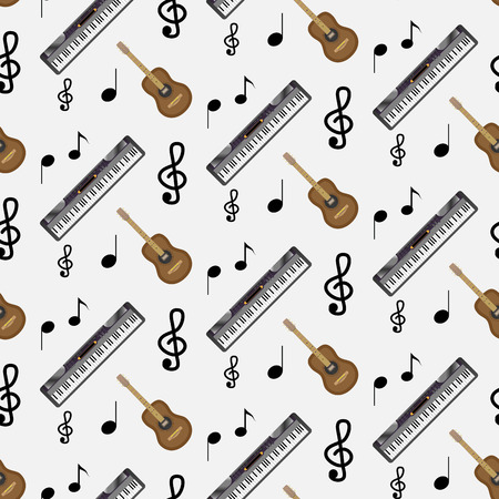 Pattern guitar synthesizer and notes. Instrumental artistic pattern with note music, vector illustrationのイラスト素材