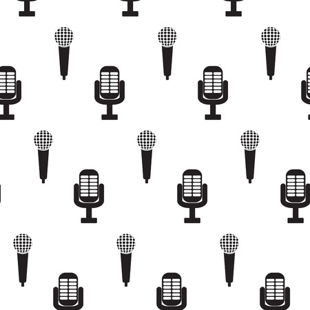 Vintage monochrome microphone seamless pattern. Audio and sound, karaoke background illustration vectorのイラスト素材