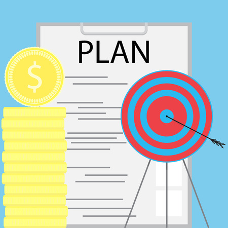 Successful money planning. Finance planning and achieving the goal. Vector illustrationのイラスト素材