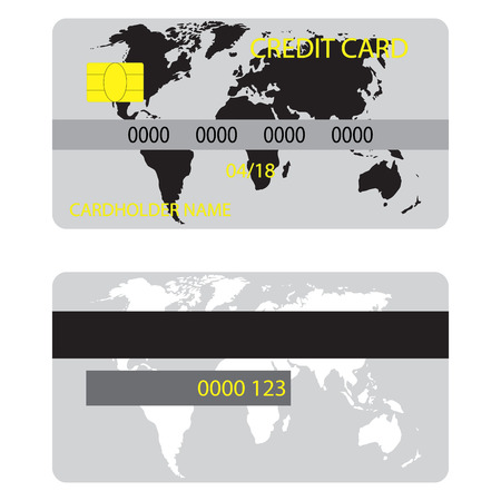 Credit card with silhouette world map. Credit card ico for shopping with money, vector illustrationのイラスト素材
