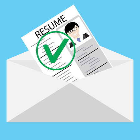 Approved resume. Letter vector work. Cv and resume writing, curriculum vitae vector illustrationのイラスト素材