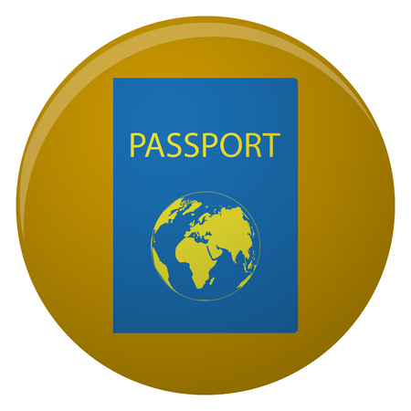 Passport icon with golden world map. Passport for travel and identity person, legal document identification, vector illustrationのイラスト素材