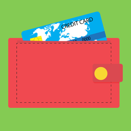 Wallet with credit card. Money and wallet icon, credit card in pocket, vector illustrationのイラスト素材