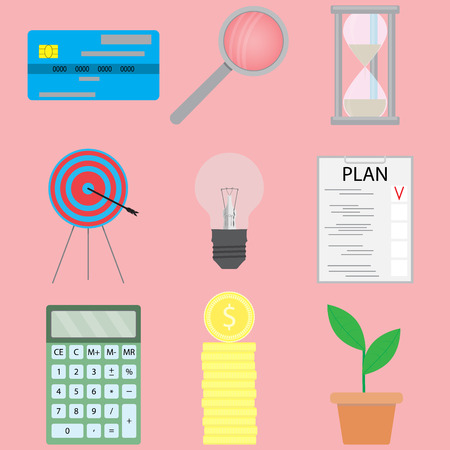Business and finance icons set. Finance concept in flat style, money and goal. Vector illustrationのイラスト素材