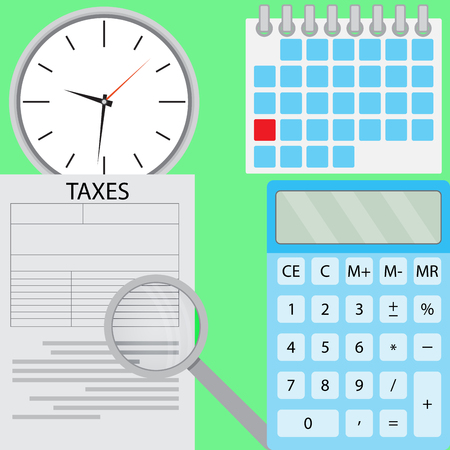 Tax flat design. Accounting money and taxation, calculator and finance. Vector illustrationのイラスト素材