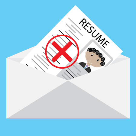 Negative answer to resume. Message envelope with containing a negative solution. Vector illustrationのイラスト素材