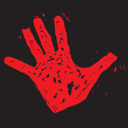 Red hand print. Hand print paint, blood trace, vector illustrationのイラスト素材