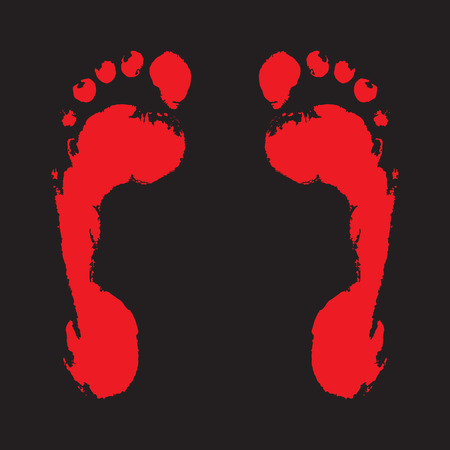 Blood foot print. Mark human leg, dirty grunge footprint, vector illustrationのイラスト素材