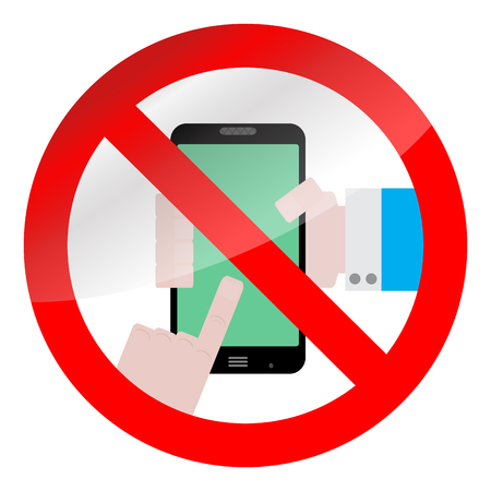 Ban use smarphone device. No phone zone sign prohibition. Vector illustrationのイラスト素材