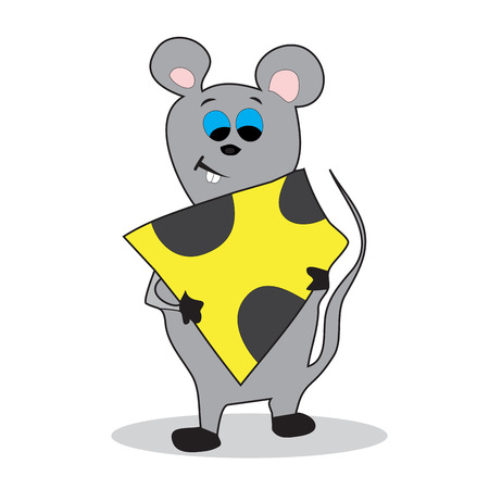 Cartoon mouse with cheese. Mouse animal, mouse isolated, vector illustrationのイラスト素材
