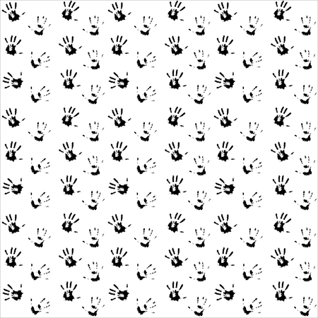 Seamless pattern hand print black. Child hand print and kids hand print, vector illustrationのイラスト素材