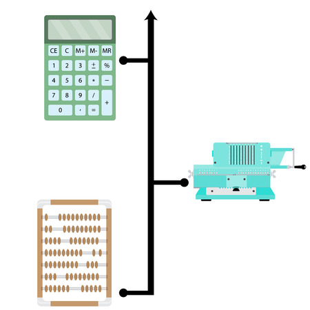 Evolution calculators banner. Evolution technology concept, adding machine and abacus. Vector illustrationのイラスト素材