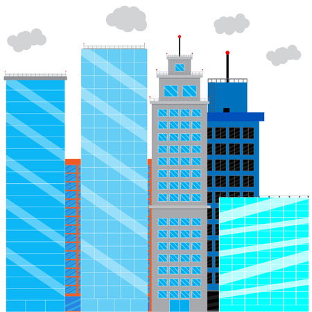 Business district with glass skyscrapers. Financial district and office building, cityscape skyscraper street. Vector illustrationのイラスト素材