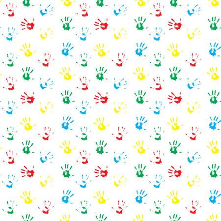 Pattern hand print colored. Kid palm paint and child trace art, vector illustrationのイラスト素材