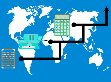 Evolution calculators. World technological progress. Growth and development, progress concept evolution innovation, Vector illustrationのイラスト素材