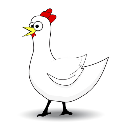 White chicken bird. Poultry farm, chicken farmer, hen and farm animals. Vector illustrationのイラスト素材
