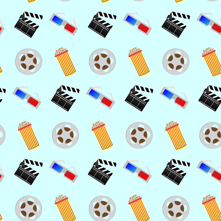 Cinema seamless pattern. Movie film, popcorn and film strip, vector illustrationのイラスト素材