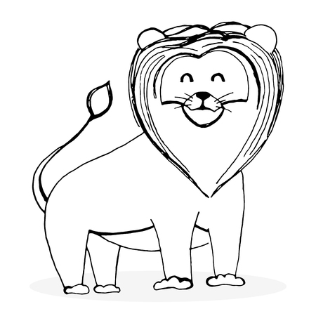 Sketch lion character. Lion drawing and animal sketch, hand drawn lion vector illustrationのイラスト素材