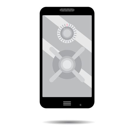 Phone security safe. Smartphone security and phone lock, mobile security phone safe illustrationのイラスト素材