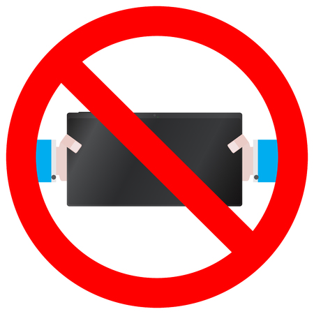 Play and use tablet ban. No playing and not game, vector illustrationのイラスト素材