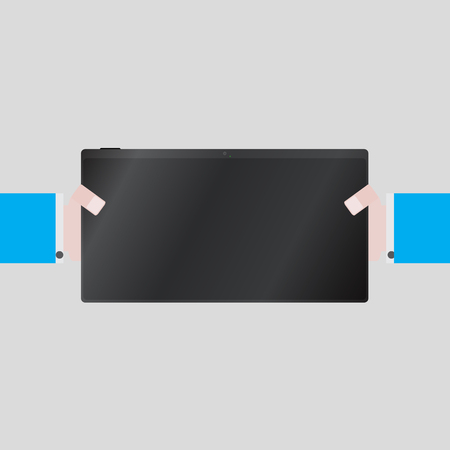 Hands holding tablet. Electronic digital device in hand, vector illustrationのイラスト素材