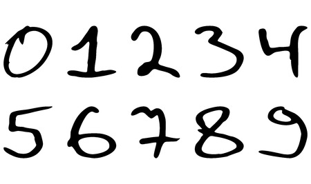 Numbers written marker casually askew vector. Black paint script numeral sign illustrationのイラスト素材