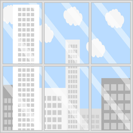 Panorama business building. City view window, office window view, balcony view vector illustrationのイラスト素材