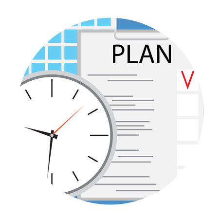 Business plan icon round flat vector. Plane and strategy, planning process schedule, illustration of strategic planningのイラスト素材