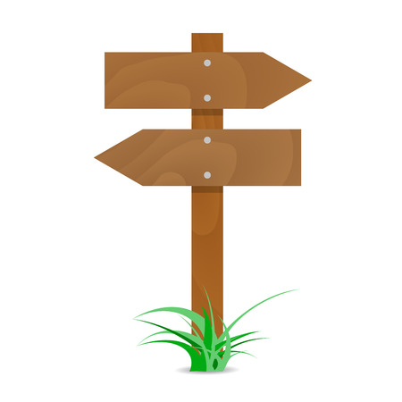 Wooden signpost with arrows. Illustration blank billboard, wooden directional vector arrow for road signのイラスト素材