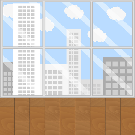 View from window. Looking out window and city view, office window view. Vector illustrationのイラスト素材