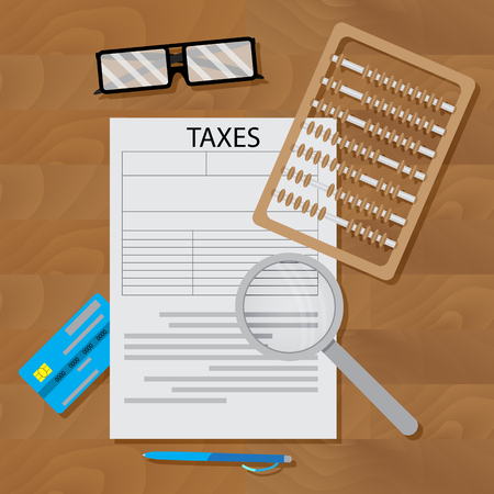 Write tax form. Vector business finance, financial paper writing and paperwork illustrationのイラスト素材
