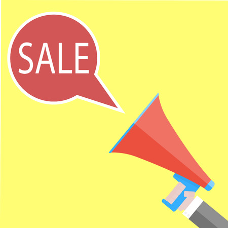 Announcement of sales with megaphone. Sale banner and marketing business, vector illustrationのイラスト素材