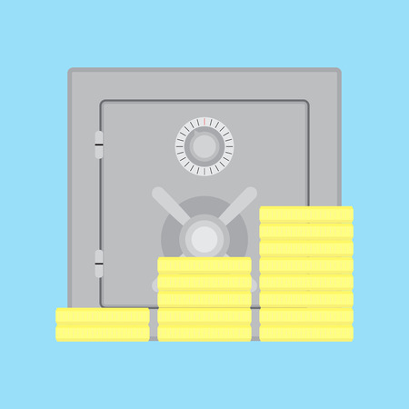 Storage of money on deposit in safe. Deposit safe bank, finance safety and security, vector illustrationのイラスト素材