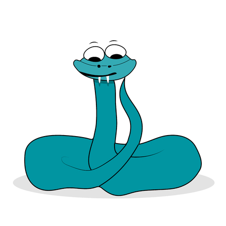 Happy cute viper with white fangs. Cartoon python isolated on white background. Vector creature reptile viper illustrationのイラスト素材