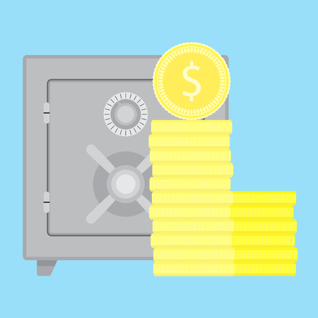 Storage money in safe. Save money in bank safe, protect money, vector illustrationのイラスト素材